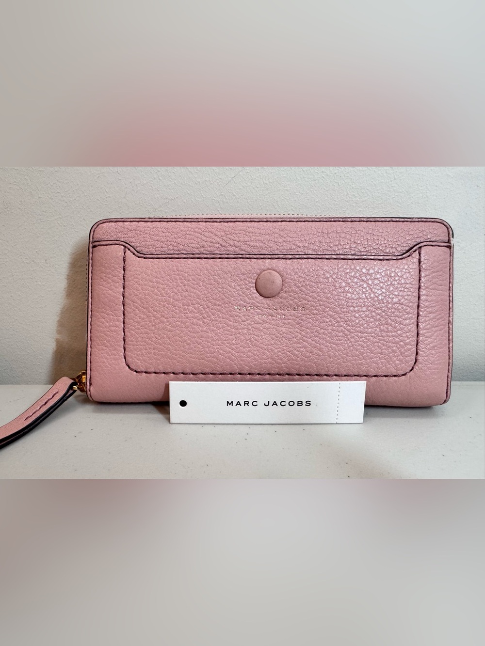 Marc Jacobs Blush Pink Pebbled Leather Zip Wallet